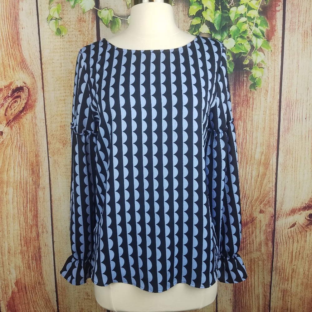 Ann Taylor Navy Ruffle Sleeve Cuff Top